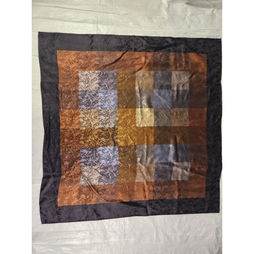Echo Scarf VINTAGE 100% SILK Japan Brown Black Beautiful